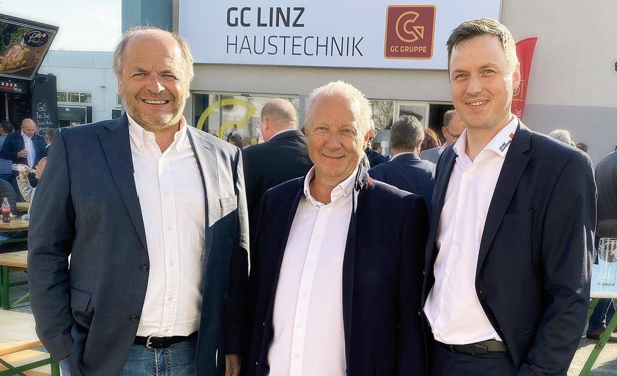 Hans-Peter Moser, geschäftsführender Gesellschafter der GC-GRUPPE ÖSTERREICH, Harald Koppler, Großkundenmanagement GC LINZ HAUSTECHNIK, und Peter Öller, geschäftsführender Gesellschafter GC LINZ HAUSTECHNIK (v.l.n.r.), freuen sich über eine gelungene Veranstaltung.