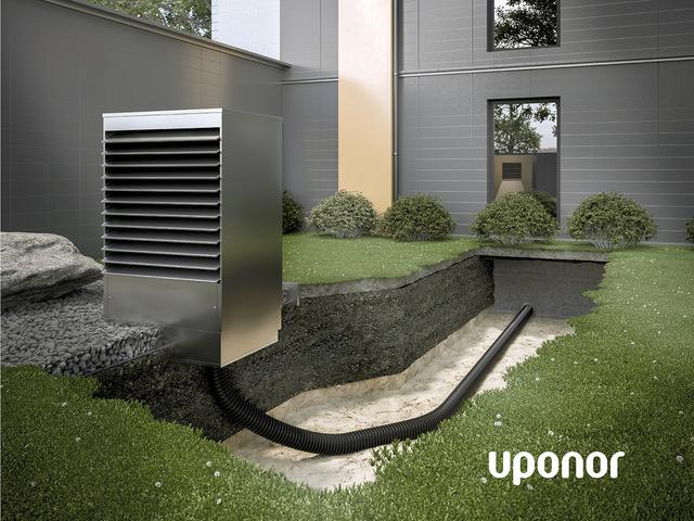 Uponor Ecoflex Thermo Twin HP verbindet die Heizungsleitungen und Kabel-Leerrohre in einem Mediumrohr.