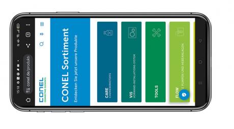it der mobilen Version für Smartphones haben Installateur:innen auch  unterwegs perfekten Zugriff auf das Produktsortiment von CONEL.